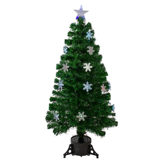 4ft. Fiber Optic Color Changing Artificial Potted Christmas Tree with Snowflakes